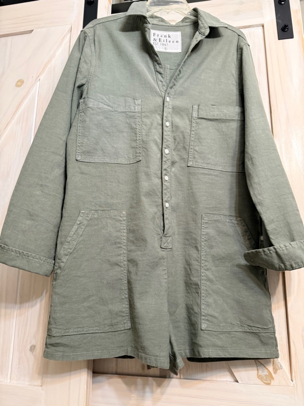 Frank and Eileen, Ireland romper, long sleeve army green size large.